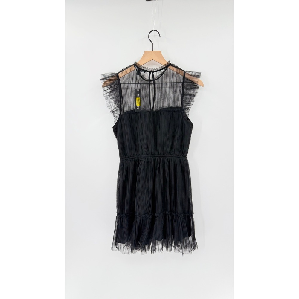 Steve Madden Mini Dress Black Pleated Mesh Ruffle Sheer Goth Party LBD NWT - Picture 5 of 7
